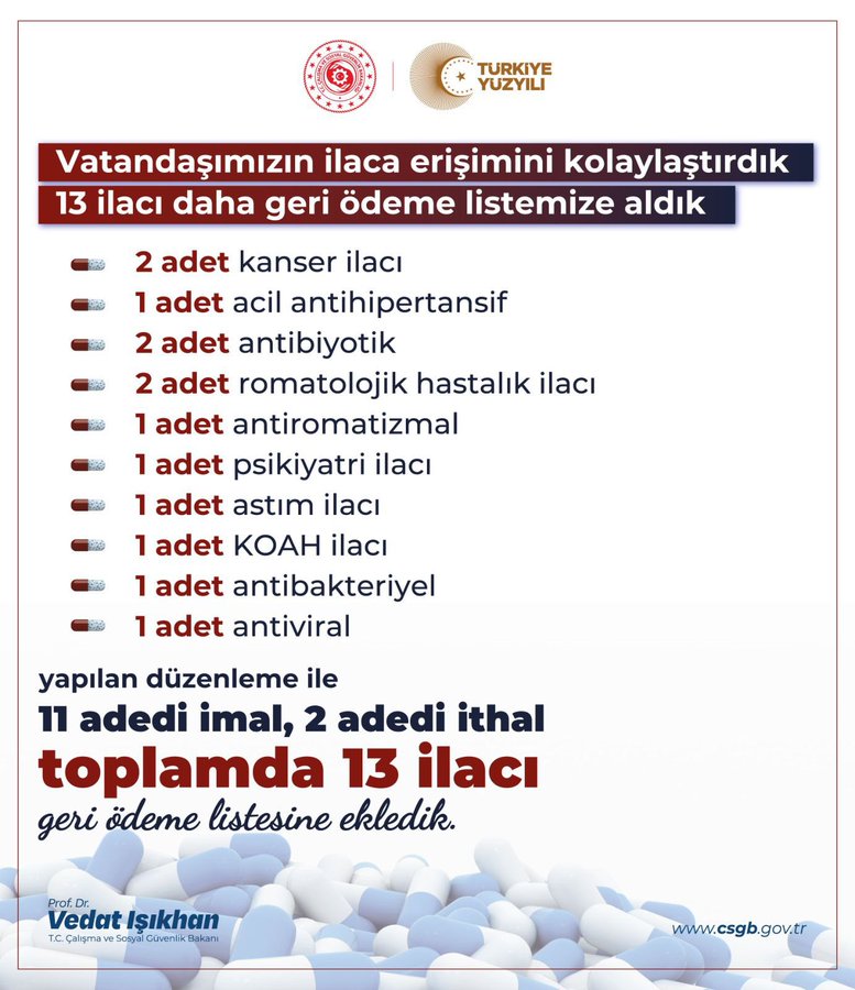 13 ilaç daha geri ödeme listesine eklendi;