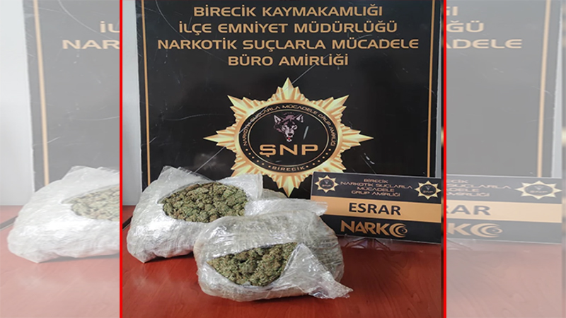 Birecik’te 1 kilo 735 gram esrar ele geçirildi